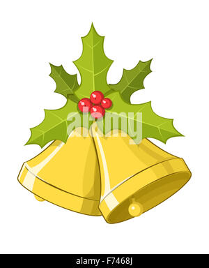 Vektor Weihnachtsglocken mit Holly Beeren, isoliert auf weißem Hintergrund, eps10 Stockfoto