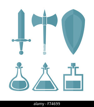 Satz von einfachen einfarbig Designelemente für RPG-Spiele Stockfoto