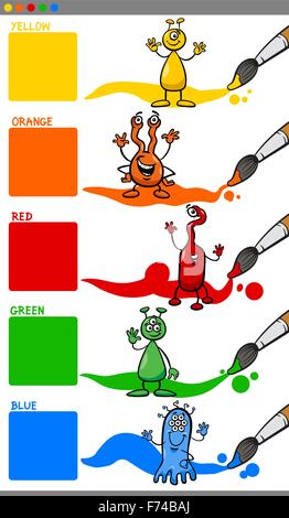 Cartoon-Illustration der Grundfarben mit pädagogischen fremden Zeichen setzen für Kinder im Vorschulalter Stock Vektor