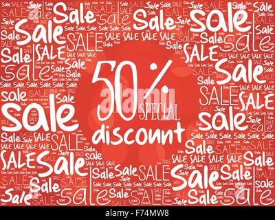 50 % Rabatt-special Wort Wolke Hintergrund, Geschäftskonzept Stock Vektor
