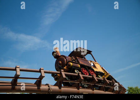 Detail der Achterbahn Dampf Lok Wildwest Stockfoto