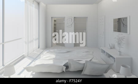 Interior 3D-Rendering aus einem modernen Schlafzimmer Stockfoto