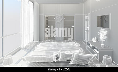 Interior 3D-Rendering aus einem modernen Schlafzimmer Stockfoto
