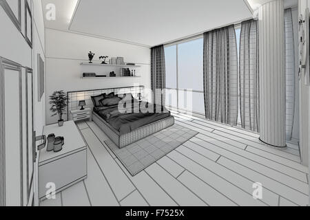 Interior 3D-Rendering aus einem modernen Schlafzimmer Stockfoto