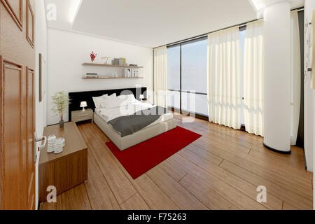 Interior 3D-Rendering aus einem modernen Schlafzimmer Stockfoto