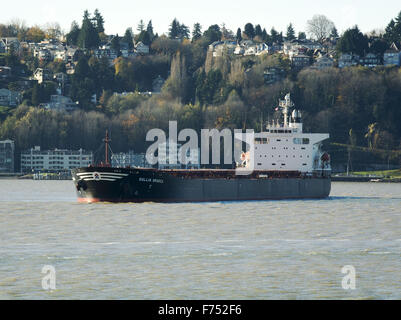 Seattle, Washington, USA. 21. November 2015. Gallia Graeca, eine 39.000 plus Tonne Schüttgut Frachtfluggesellschaft, Arm an Wasser, geladen und in Seattles Elliot Bay vor Anker liegt. © David Bro/ZUMA Draht/Alamy Live-Nachrichten Stockfoto