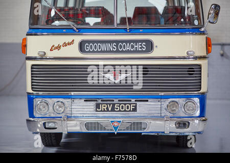 Manchester-Busunternehmen, gehen Goodwins Eccles Trainer gespeichert, Schuppen Vintage Schaufenster Bus Busse angehalten Doppeldecker einzelne Stockfoto