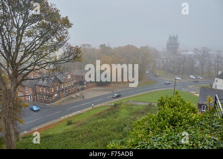 Pontefract Castle Nebel Nebel Winter bleibt Struktur Wände ist UK Großbritannien britische Großbritannien Europa westeuropäischen Stockfoto