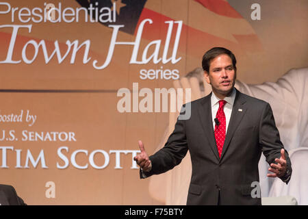 Senator und GOP Präsidentschaftskandidat Marco Rubio besucht Tim es Presidential Bürgerversammlung im Performing Arts Center 7. August 2015 in North Charleston, SC. Die Veranstaltung präsentiert republikanische Kandidaten in ein Rathaus Stil Treffen von Senator Tim Scott und Rep Trey Gowdy gehostet. Stockfoto