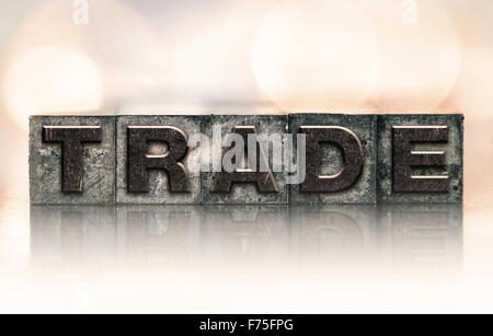 Das Wort "Handel" Vintage Tinte geschrieben gebeizt Buchdruck Typ. Stockfoto