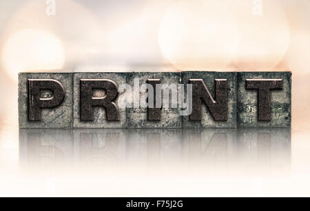 Das Wort "PRINT" Vintage Tinte geschrieben gebeizt Buchdruck Typ. Stockfoto