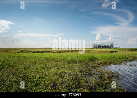 Kasane, Botsuana - Chobe Nationalpark Touristen auf dem Chobe Fluss Kreuzfahrt Stockfoto