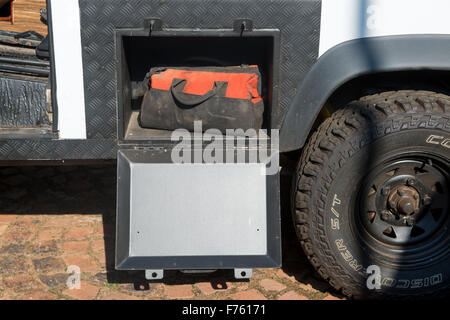 Francistown, Botswana - Seite Locker 110 Land Rover Defender Stockfoto