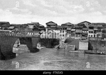 Old Bridge, Srinagar, Jammu und Kaschmir, Indien, Asien, Altes Vintage 1900er Bild Stockfoto
