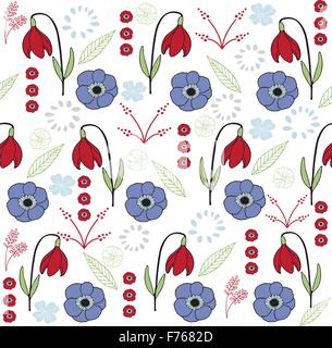 Bunte Blumen und Blatt hand gezeichnete Skizze Doodle Abbildung Stock Vektor