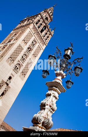 Kathedrale, Giralda Turm vom Plaza Virgen de Los Reyes, Sevilla, Andalusien, Spanien Stockfoto