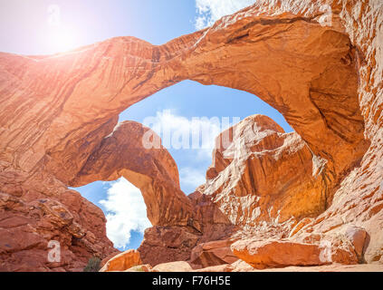 Double Arch im Arches National Park, USA. Stockfoto