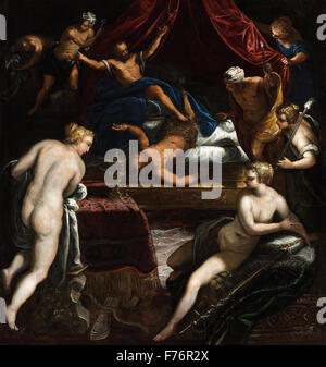Jacopo Tintoretto - Hercules, die Ausweisung der Faun von Omphale Bett Stockfoto