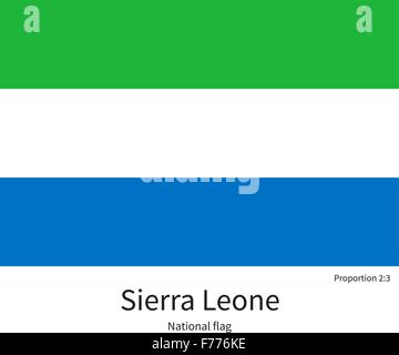 Nationalflagge von Sierra Leone mit korrekten Proportionen, Element, Farben Stock Vektor