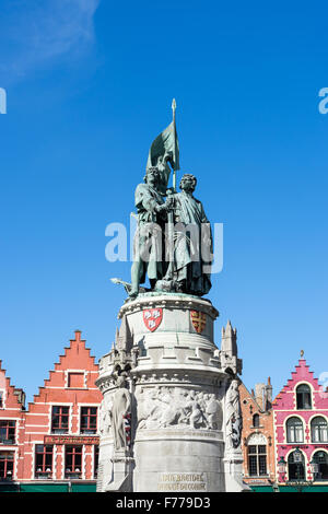 Jan Breydel und Peter De Conik Statue in Market Square Brügge Westflandern in Belgien Stockfoto