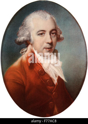 Richard Brinsley Butler Sheridan, 1751 – 1816.   Irischer Dramatiker, Dichter und langfristige Besitzer des Londoner Theatre Royal, Drury Lane, London, England.  Nach dem Pastell von John Russell, 1788. Stockfoto