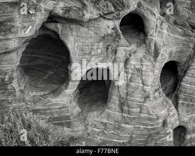 Erodierten Löchern im Sandstein. Valley of Fire State Park, Nevada Stockfoto