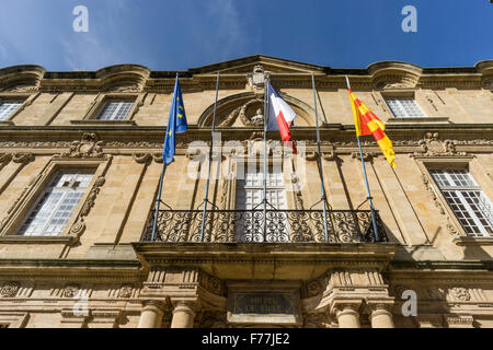Rathaus, Hôtel de Ville, Clock Tower, Aix Bouche du Rhone, Provence, Frankreich Stockfoto
