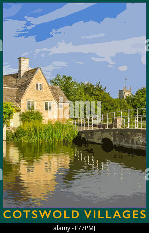 Ein Plakat Stil Illustration aus einem Foto von Cotswold Markt Stadt Fairford, Gloucestershire, England, UK Stockfoto