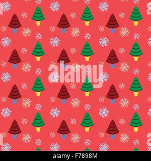 Nahtloses Muster mit Weihnachtsbaum und Schneeflocken für Winterurlaub design Stock Vektor