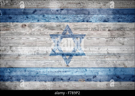 Ein bandtypischen Hintergrundbild der Flagge Israels auf Holzbrettern einer Wand oder Boden gemalt. Stockfoto