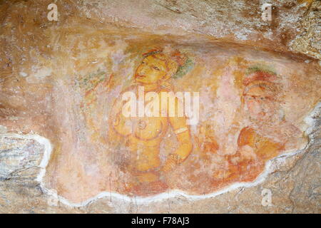 Sri Lanka - Sigiriya, alte Fresken, cave Wandmalereien, UNESCO-Weltkulturerbe Stockfoto