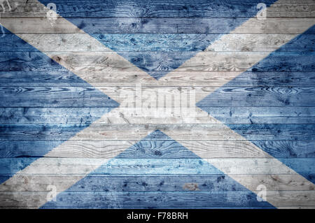 Ein bandtypischen Hintergrundbild der Flagge von Schottland auf Holzbrettern einer Wand oder Boden. Stockfoto