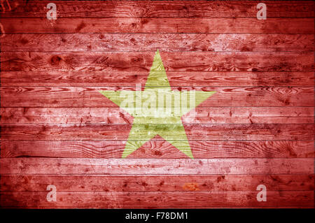 Ein bandtypischen Hintergrundbild der Flagge Vietnams auf Holzbrettern einer Wand oder Boden. Stockfoto