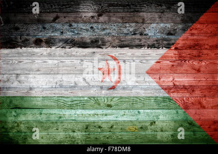 Ein bandtypischen Hintergrundbild der Flagge der Westsahara auf Holzbrettern einer Wand oder Boden. Stockfoto