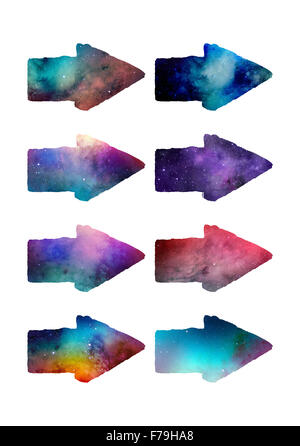 Sammlung von Aquarell Pfeile in verschiedenen Farben. Stockfoto