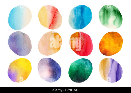 Sammlung von Aquarell-Blobs in verschiedenen Farben. Stockfoto
