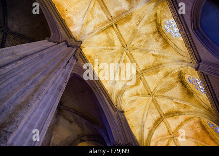 Gewölbe des Mittelschiffs, Kathedrale von Sevilla, Sevilla, Andalusien, Spanien Stockfoto