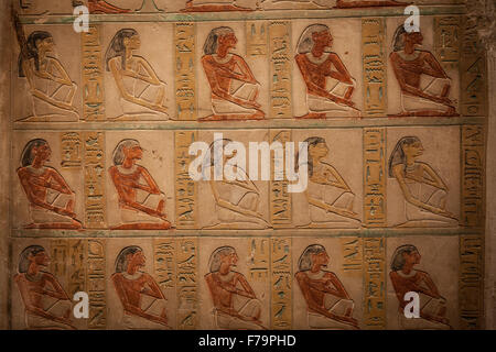 Detail von einem original ägyptische Hieroglyphen - Kalkstein Stockfoto