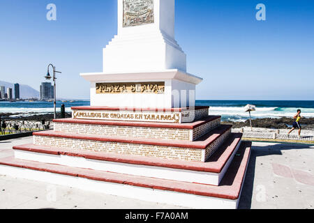 Denkmal für kroatische Einwanderer Tarapaca Region im Plaza Slava am Cavancha Strand (Playa Cavancha). Stockfoto