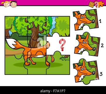 Cartoon-Illustration von Jigsaw Puzzle erzieherische Aufgabe für Kinder im Vorschulalter mit Fox Tier Charakter Stock Vektor