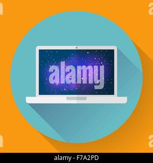 Laptop-Symbol mit Raum-Bild, Vektor-Illustration. Flachen Stil Stock Vektor