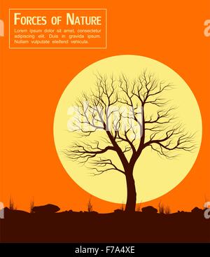 Landschaft mit alten Baum über Sonne. Stock Vektor