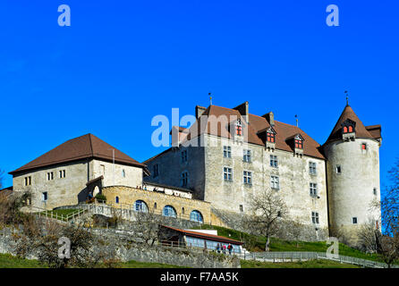 Schloss Gruyères, Château de Gruyères, Gruyères, Kanton Freiburg, Schweiz Stockfoto