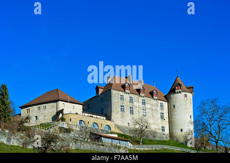 Schloss Gruyères, Château de Gruyères, Gruyères, Kanton Freiburg, Schweiz Stockfoto