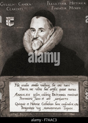 William Camden, 1551 – 1623.  Englische Antiquar, Historiker, Topograph und Herold. Nach dem Gemälde von Gheeraedts. Impressionen der englischen Literatur veröffentlichte 1944. Stockfoto