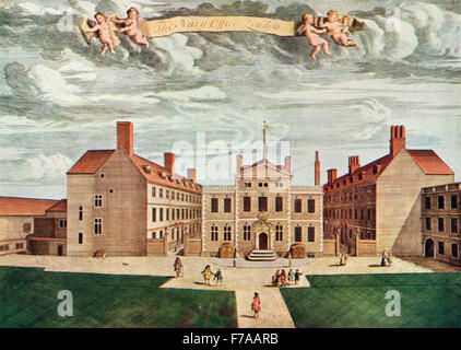 Die alten Navy Office, Kreuzherren, London, England im 18. Jahrhundert.  Nach einem Stich von Thomas Taylor ca. 1714. Stockfoto