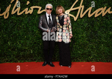 Karl Lagerfeld und Anna Wintour bei den British Fashion Awards 2015 in London Stockfoto