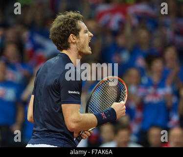 Gent, Belgien, 27. November 2015, Davis Cup-Finale, Belgien-Großbritannien, zweiten Match, Andy Murray (GBR) schreit es heraus in seinem Match gegen Ruben Bemelmans Credit: Henk Koster/Alamy Live News Stockfoto