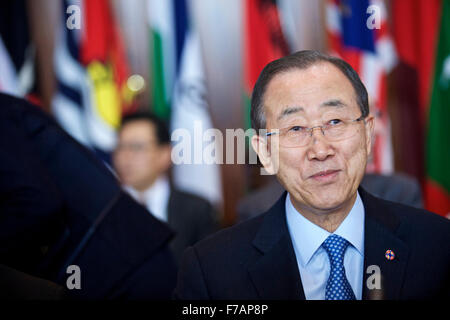 Valetta, Malta. 27. November 2015. United Nations Secretary General Ban Ki-Moon besucht Klima Aktion Special Executive Session bei der Commonwealth Köpfe der Regierung Sitzung (CHOGM) in Valletta, Malta, am 27. November 2015. (Xinhua/Jin Yu) Bildnachweis: Xinhua/Alamy Live-Nachrichten Stockfoto