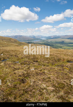 Aonach Mor, Nevis Range - Blick auf Loch Linnhe in den schottischen Highlands, Loch Eil und Fort William Stockfoto